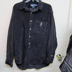 Ralph Lauren Vintage Men's XL 100% Cotton Courdroy Black "Preppy Bear" Shirt